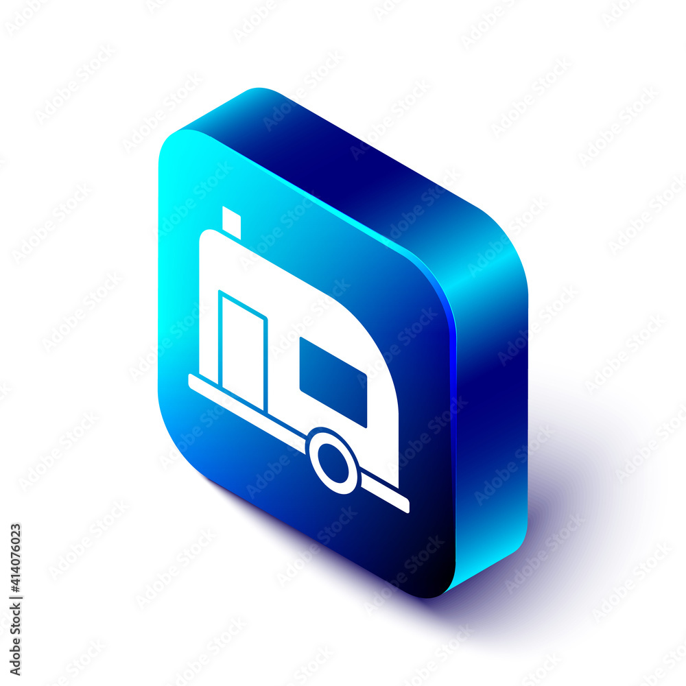 Isometric Rv Camping trailer icon isolated on white background. Travel mobile home, caravan, home ca