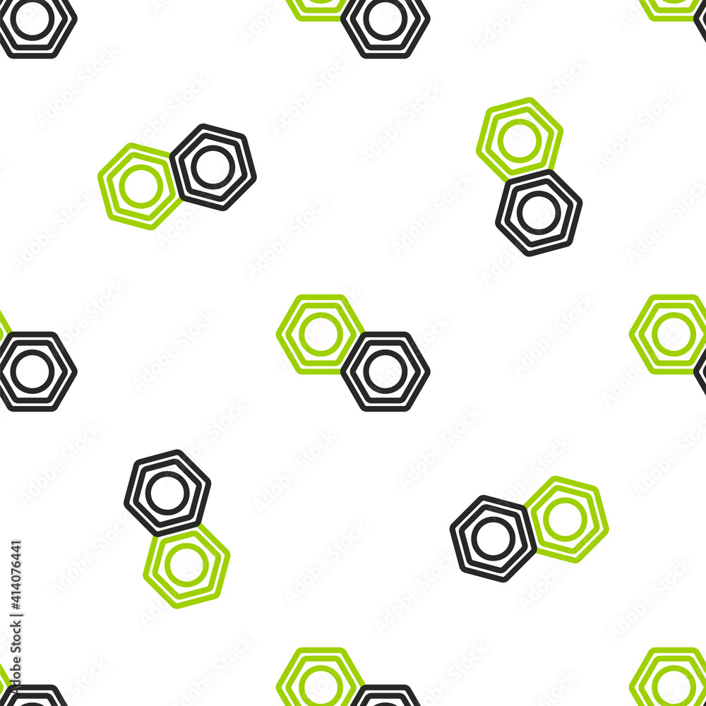 Line Hexagonal metal nut icon isolated seamless pattern on white background. Vector Illustration.