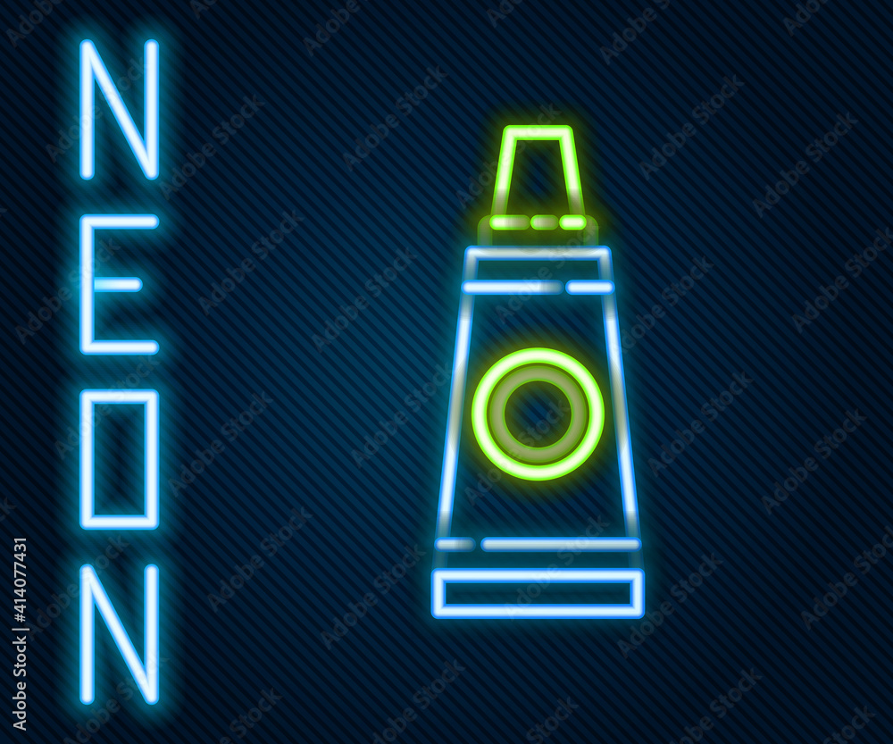 Glowing neon line Tube with paint palette icon isolated on black background. Colorful outline concep