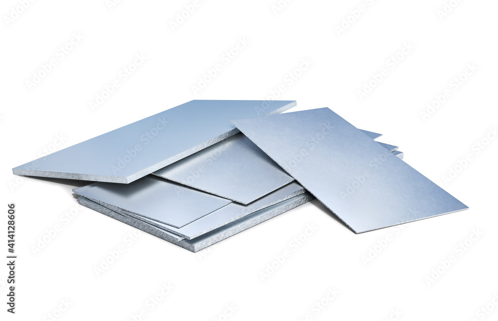 Aluminium sheet in different scales, 3d illustration