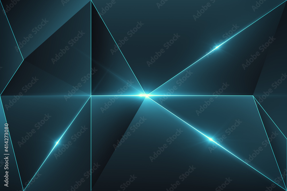 Abstract dark background with luminous polygonal figures and glowing spots