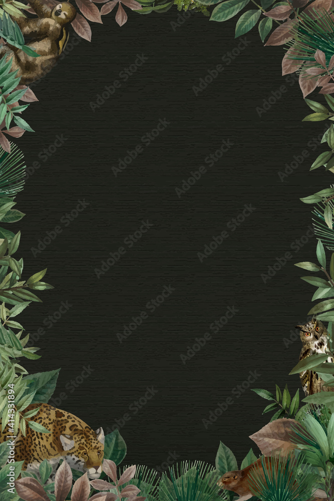 Jungle oval frame vector with design space black background