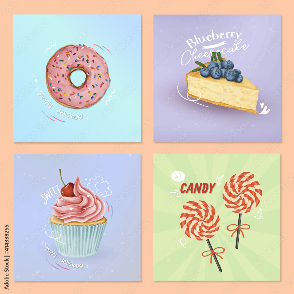 Hand drawn dessert collection vector