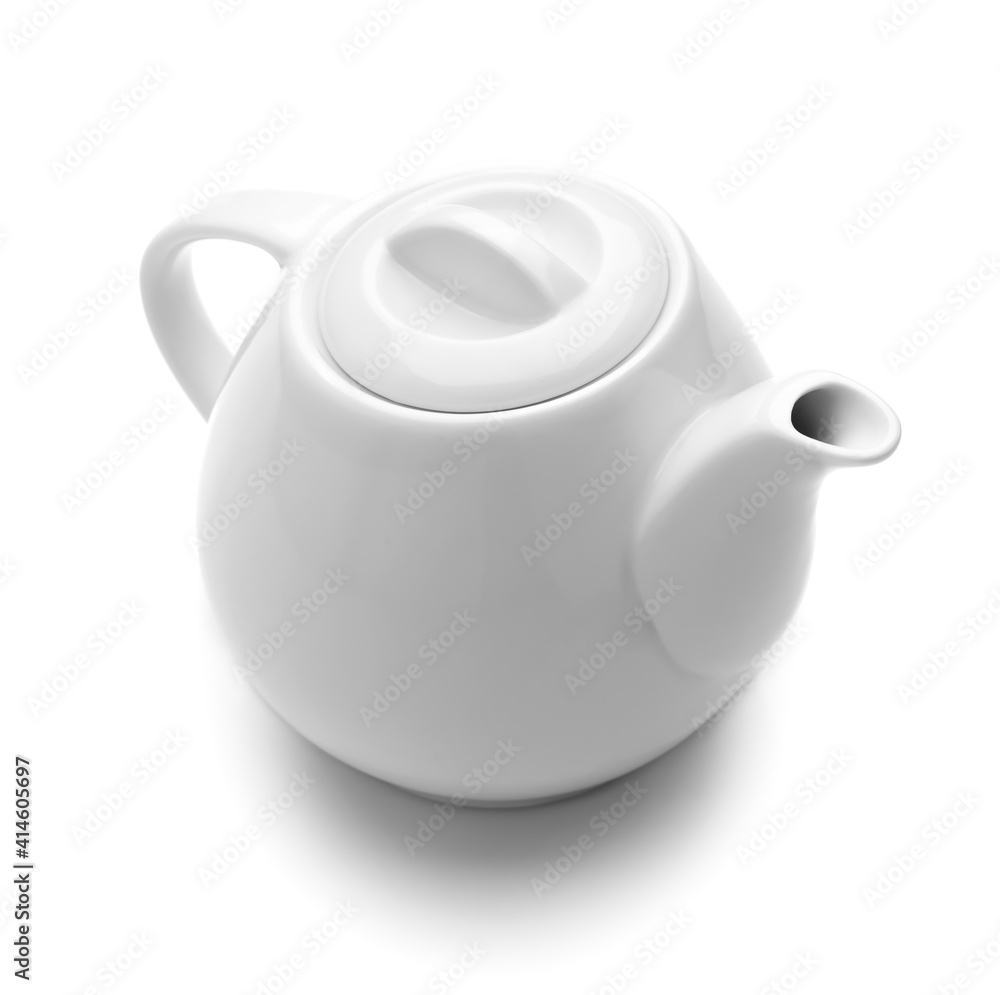 Stylish teapot on white background