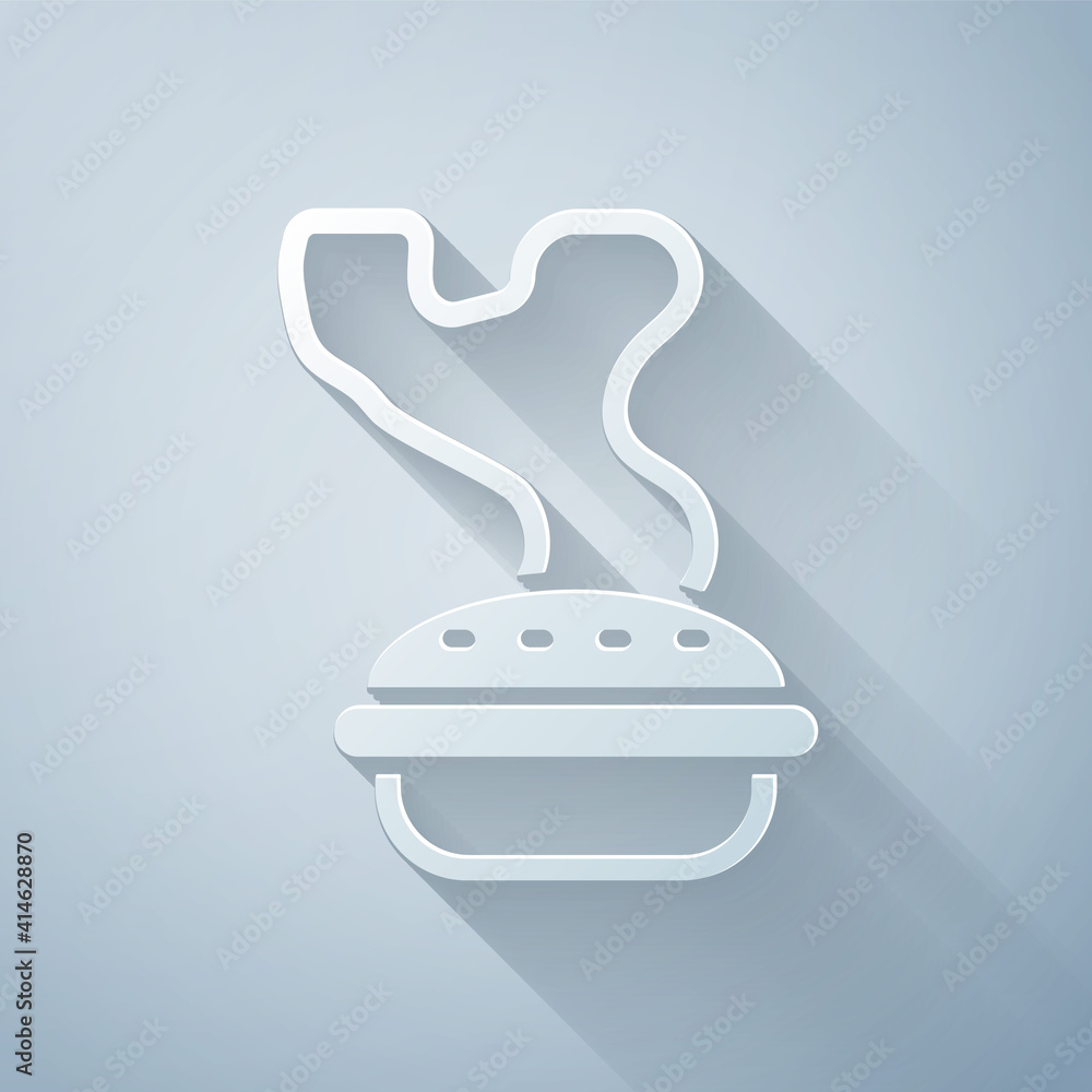 Paper cut Homemade pie icon isolated on grey background. Paper art style. Vector.