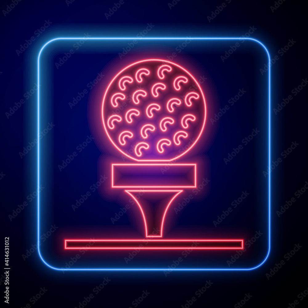 Glowing neon Golf ball on tee icon isolated on black background. Vector.