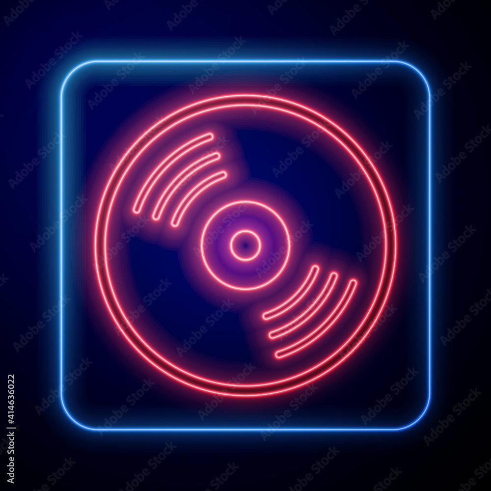 Glowing neon Vinyl disk icon isolated on black background. Vector.