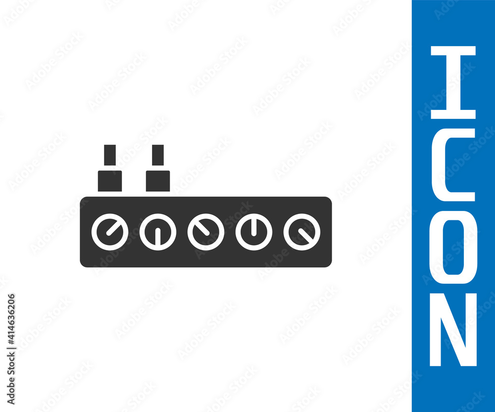 Grey Sound mixer controller icon isolated on white background. Dj equipment slider buttons. Mixing c