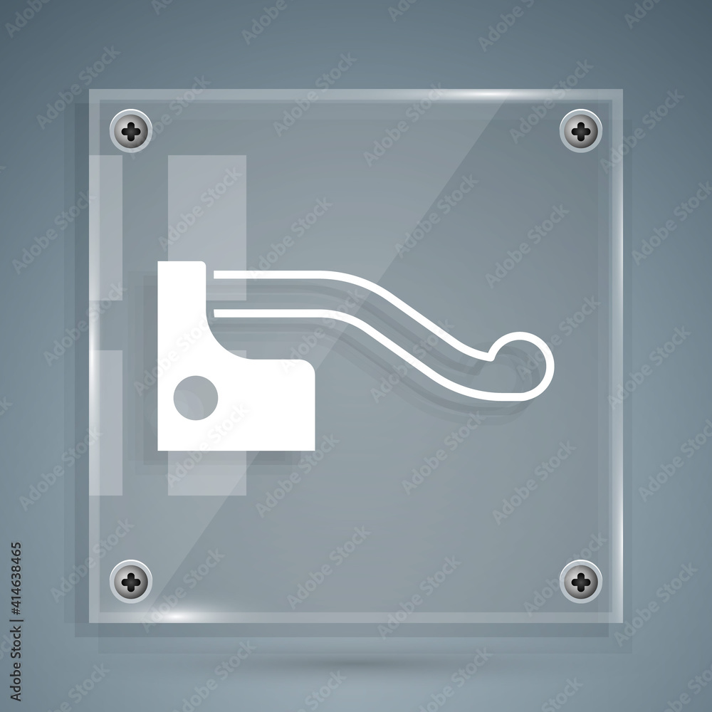 White Bicycle brake icon isolated on grey background. Square glass panels. Vector.