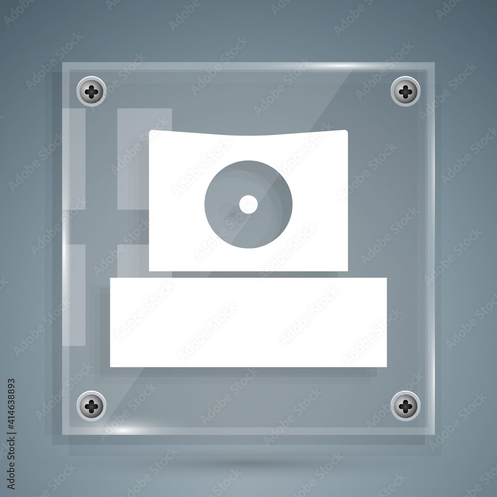 White Spray can nozzle cap icon isolated on grey background. Square glass panels. Vector.