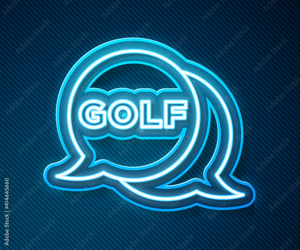 Glowing neon line Golf label icon isolated on blue background. Vector.