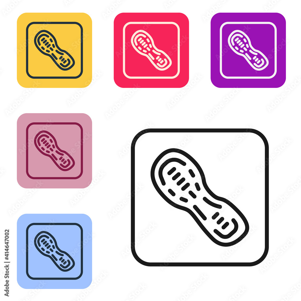 Black line Human footprints shoes icon isolated on white background. Shoes sole. Set icons in color 