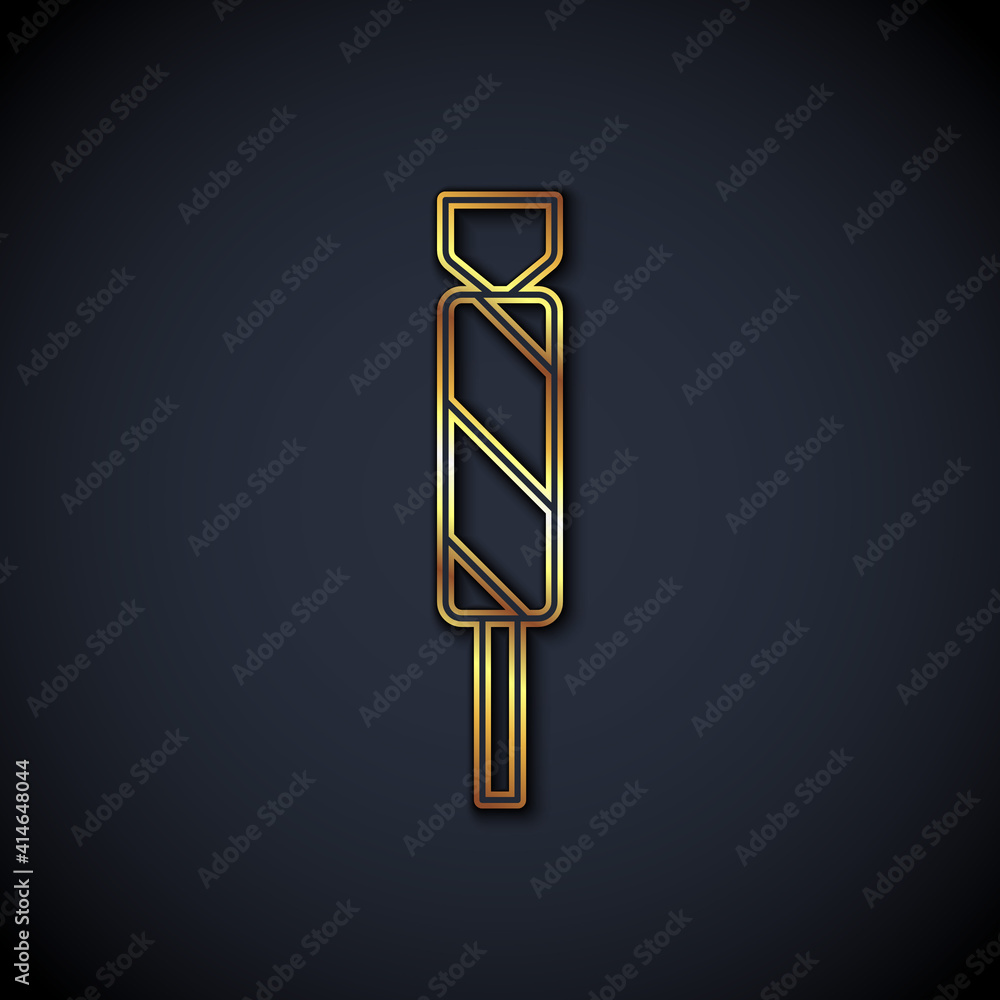 Gold line Candy icon isolated on black background. Vector.