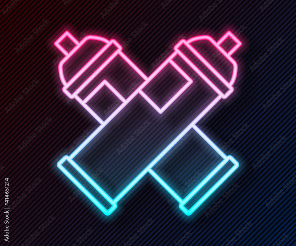 Glowing neon line Paint spray can icon isolated on black background. Vector.