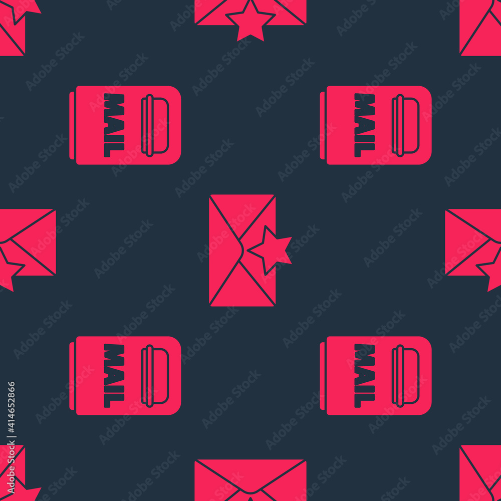 Set Mail box and Envelope with star on seamless pattern. Vector.