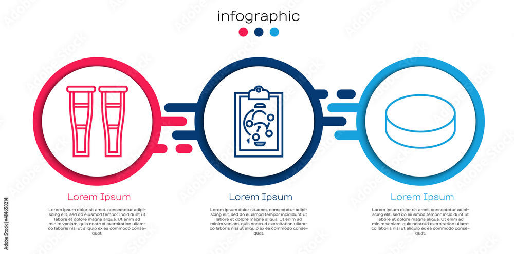 Set line Crutch or crutches, Planning strategy and Hockey puck. Business infographic template. Vecto