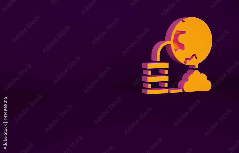 Orange Network cloud connection icon isolated on purple background. Social technology. Cloud computi