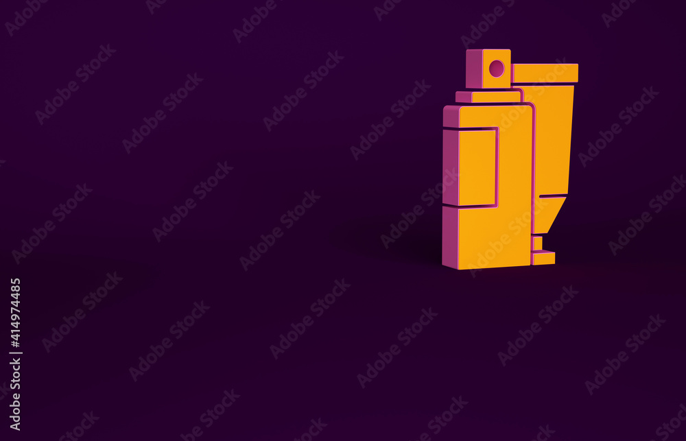 Orange Cream or lotion cosmetic tube icon isolated on purple background. Body care products for woma