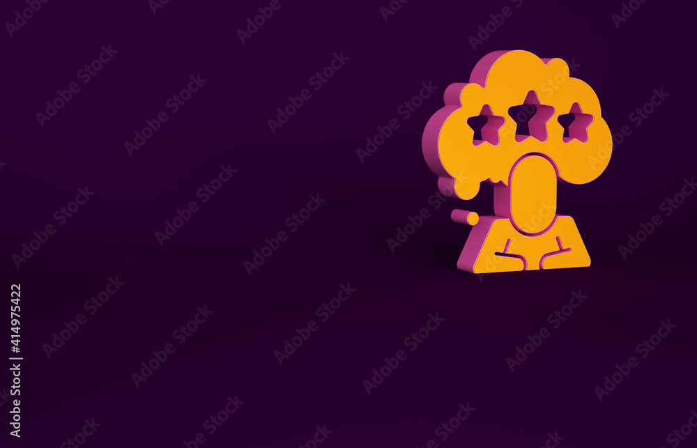 Orange Five stars customer product rating review icon isolated on purple background. Favorite, best 