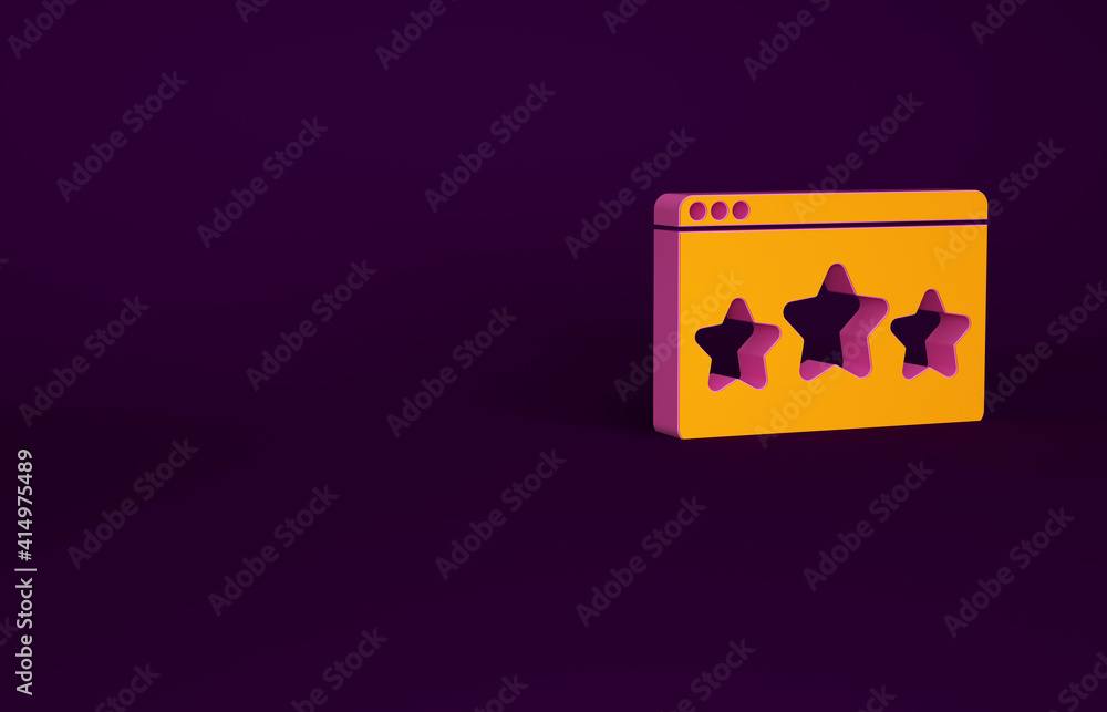 Orange Five stars customer product rating review icon isolated on purple background. Favorite, best 