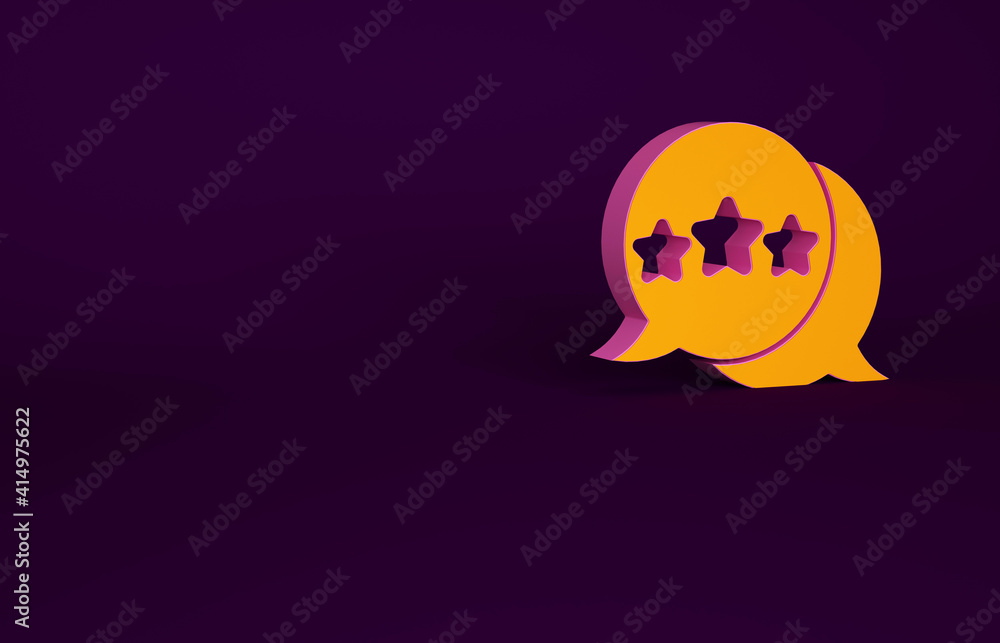 Orange Five stars customer product rating review icon isolated on purple background. Favorite, best 