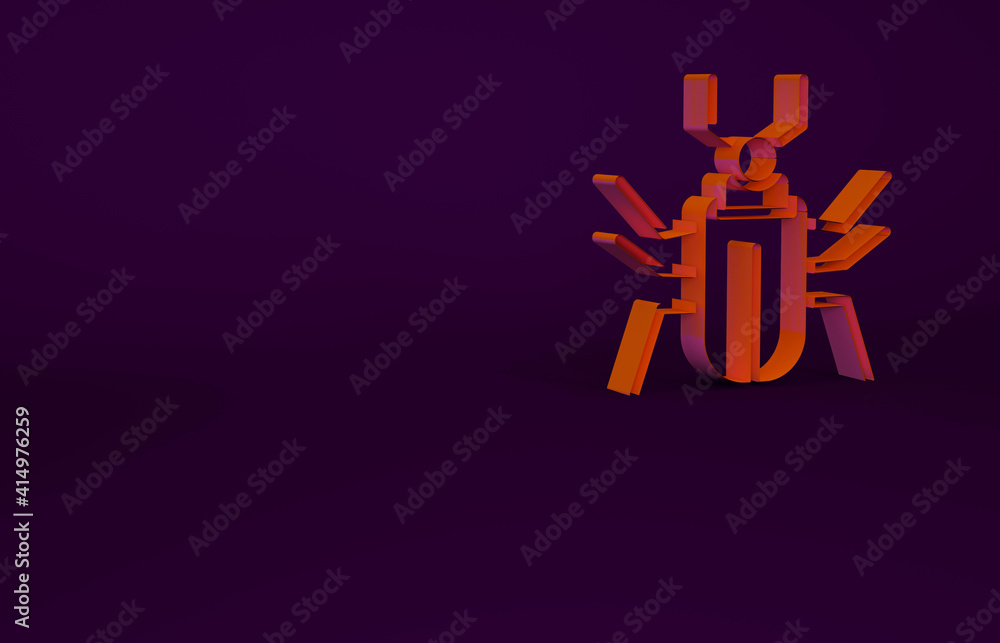 Orange Insect fly icon isolated on purple background. Minimalism concept. 3d illustration 3D render.