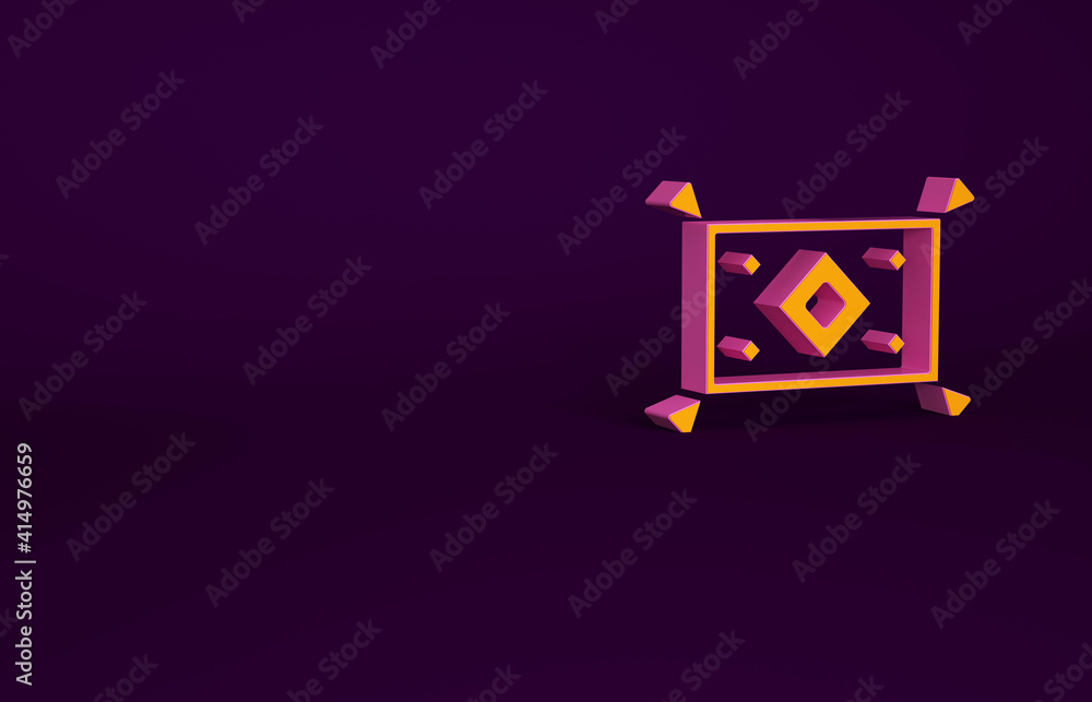 Orange Magic carpet icon isolated on purple background. Minimalism concept. 3d illustration 3D rende