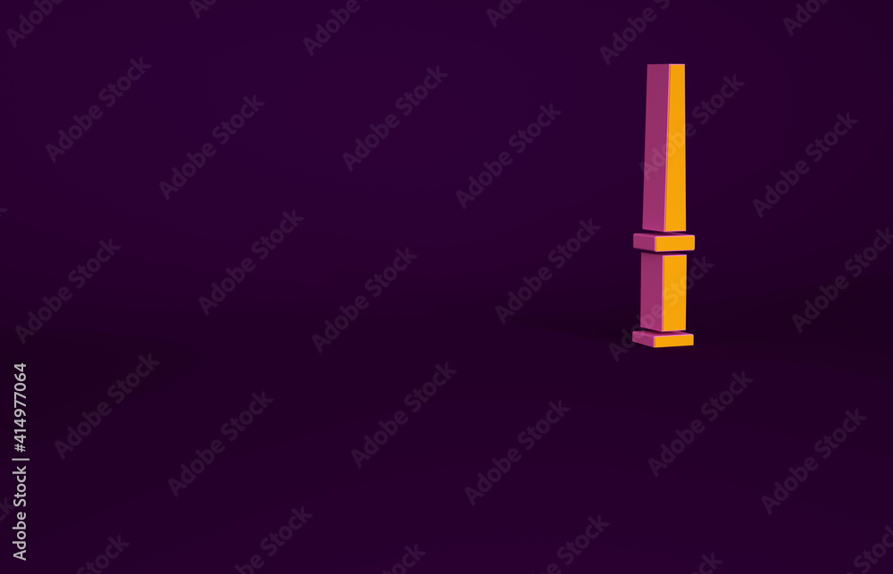 Orange Magic wand icon isolated on purple background. Star shape magic accessory. Magical power. Min