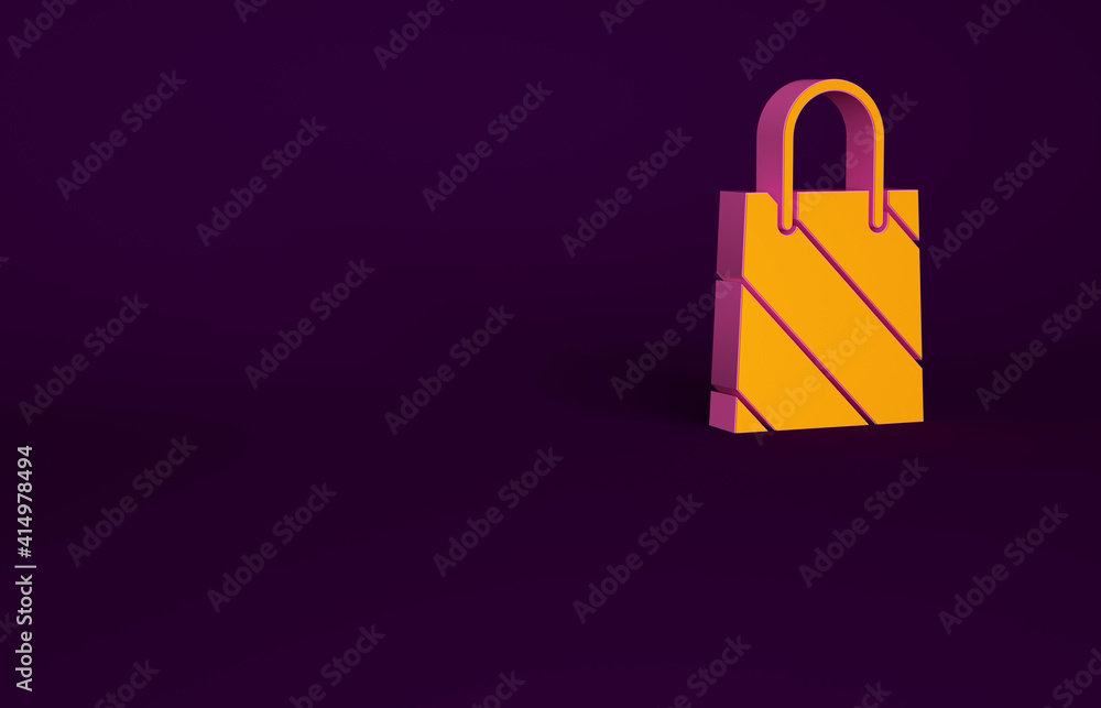 Orange Christmas paper shopping bag icon isolated on purple background. Package sign. Merry Christma