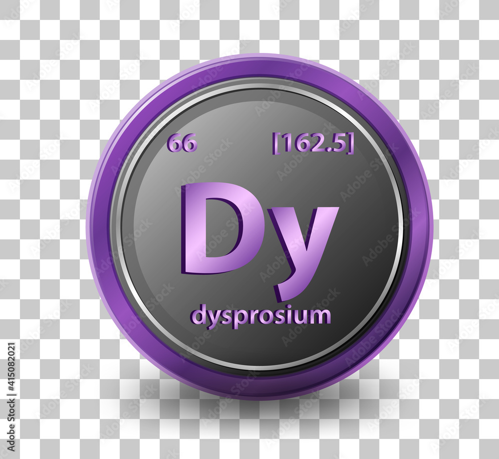 Dysprosium chemical element. Chemical symbol with atomic number and atomic mass.