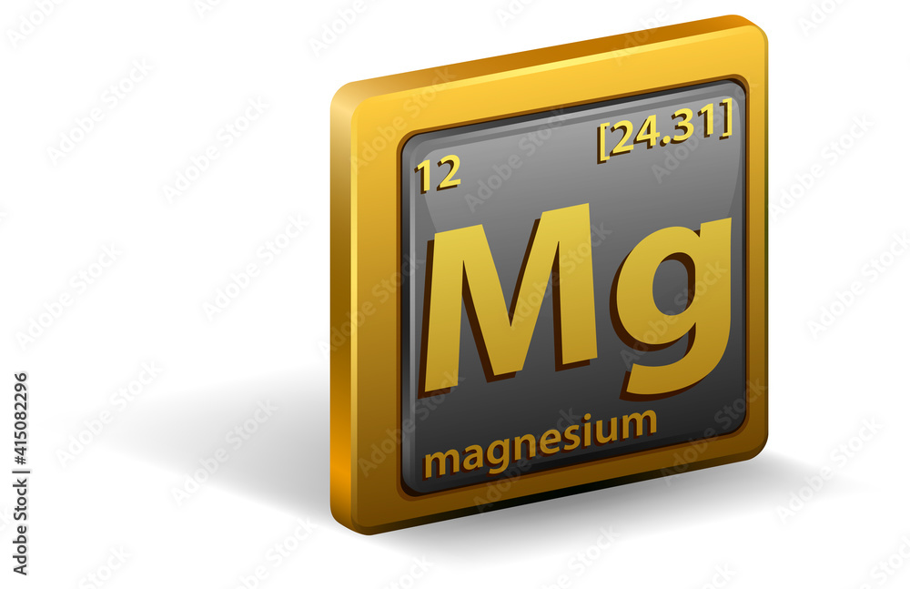 Magnesium chemical element. Chemical symbol with atomic number and atomic mass.