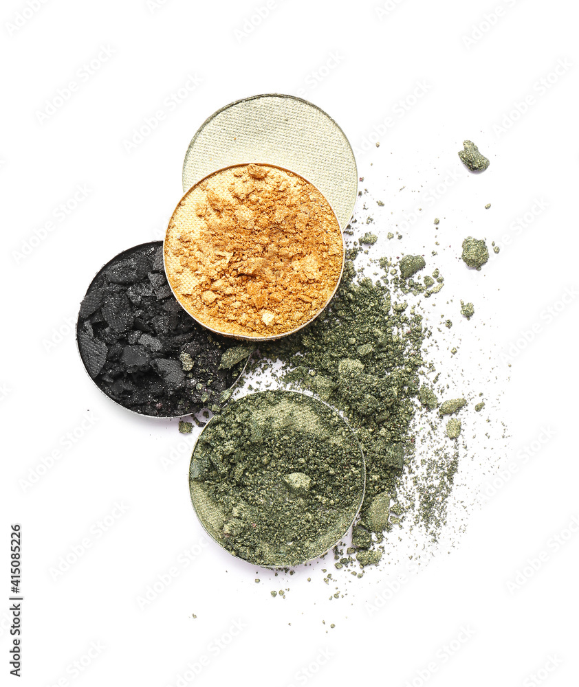 Crushed eyeshadows on white background