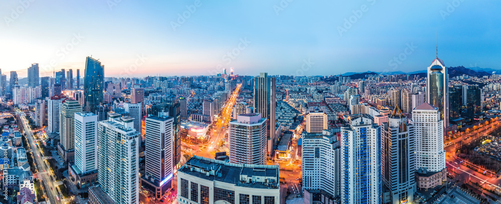 航拍青岛城市夜景