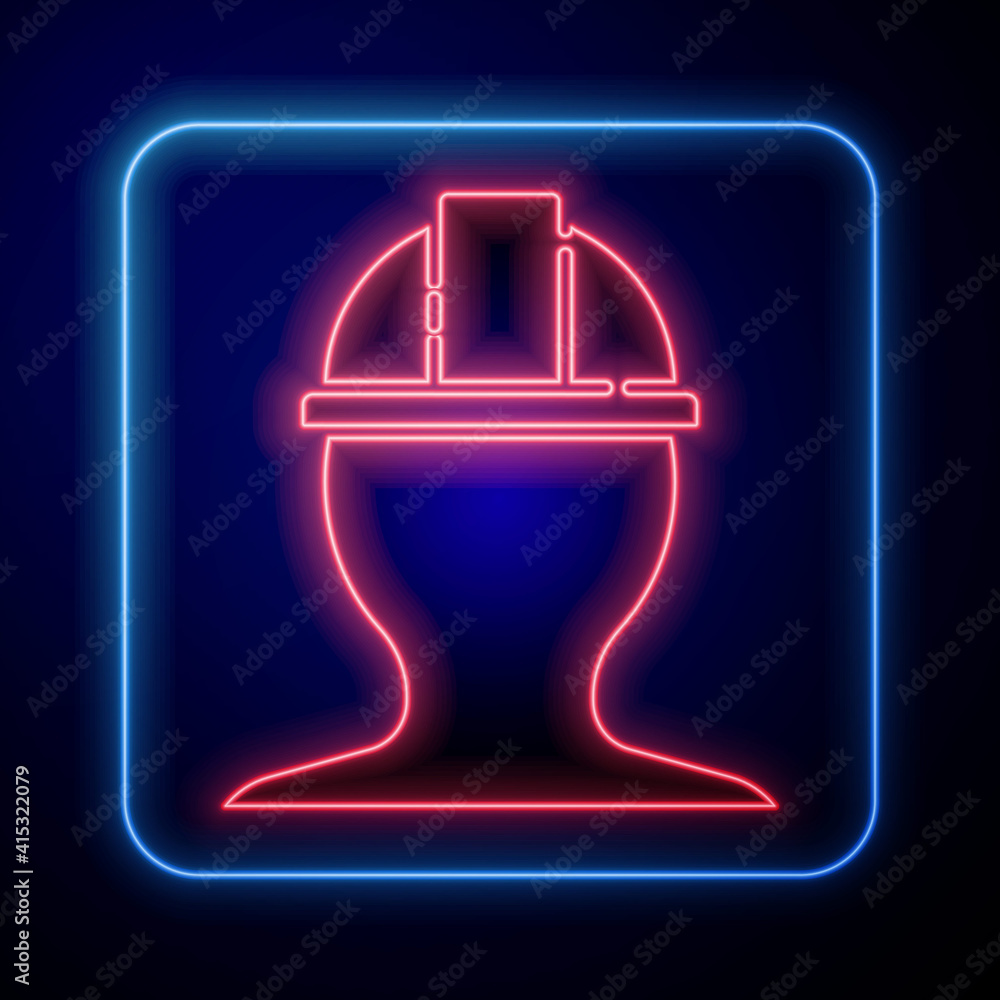 Glowing neon Worker safety helmet icon isolated on blue background. Vector Illustration.