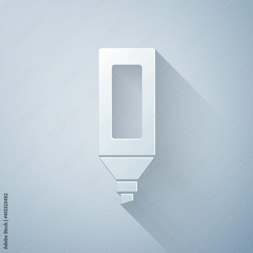 Paper cut Marker pen icon isolated on grey background. Paper art style. Vector.