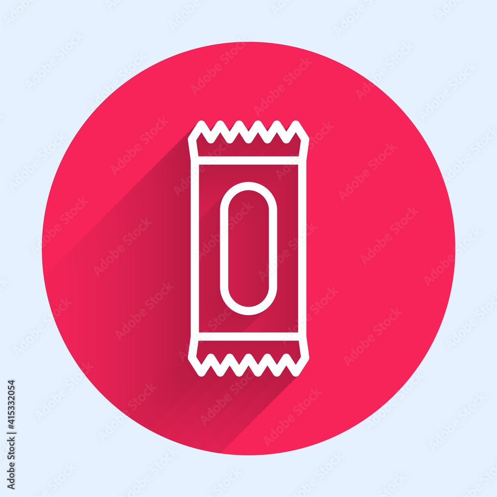 White line Candy icon isolated with long shadow. Red circle button. Vector.