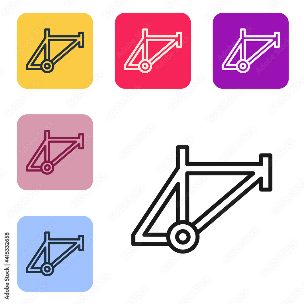 Black line Bicycle frame icon isolated on white background. Set icons in color square buttons. Vecto