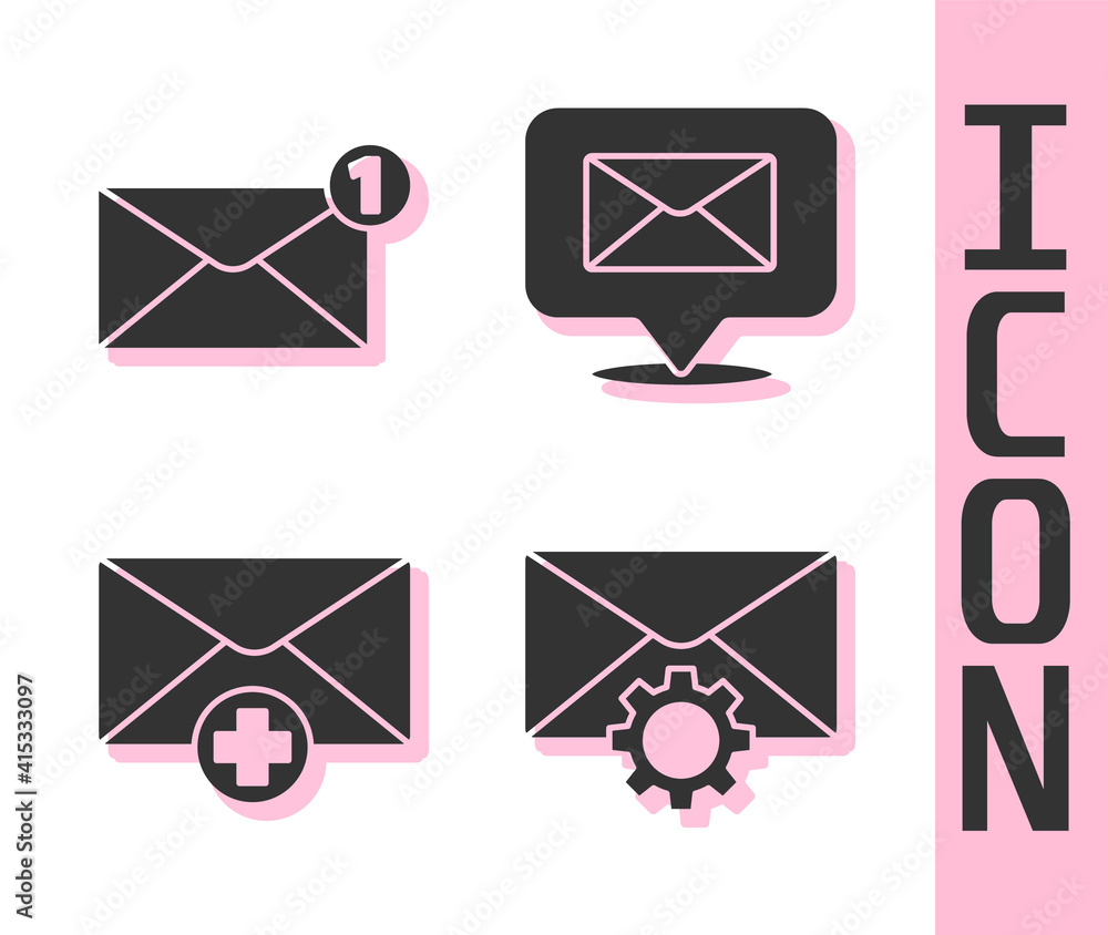 Set Envelope setting, Envelope, Received message concept and Speech bubble with envelope icon. Vecto