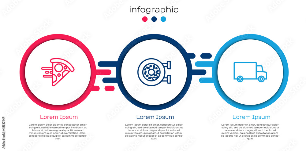 设置在线订购披萨配送、甜甜圈和快速乘车。商业信息图模板。Vecto