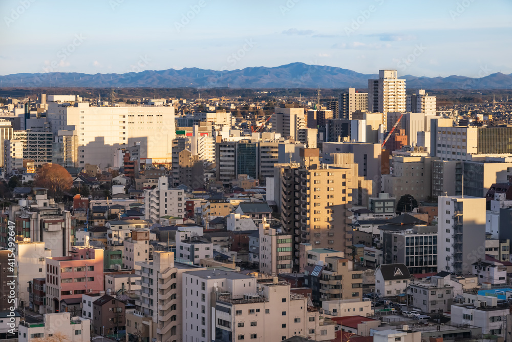 夕暮れの地方都市の景色（栃木県宇都宮市）