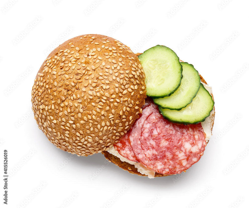 Tasty sandwich on white background