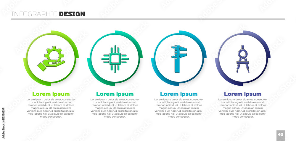 Set Settings in the hand, Processor with microcircuits CPU, Calliper or caliper and scale and Drawin