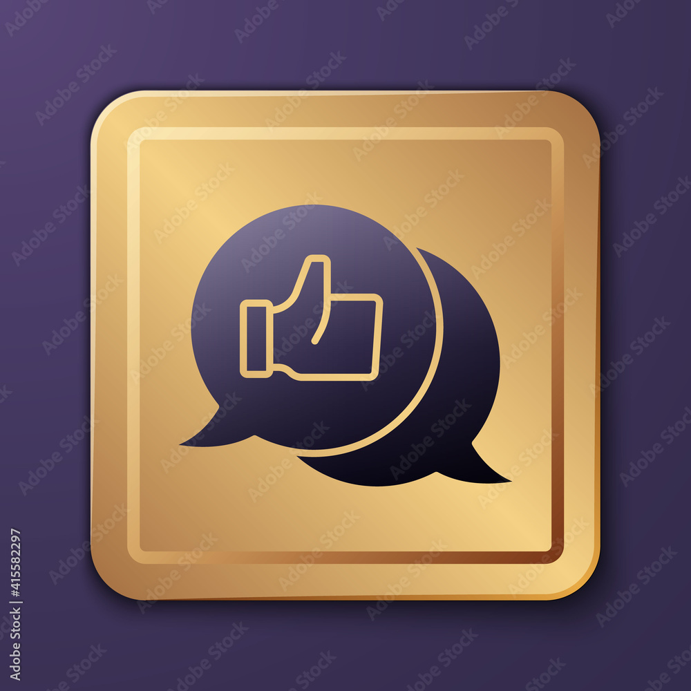 Purple Hand like icon isolated on purple background. Gold square button. Vector.