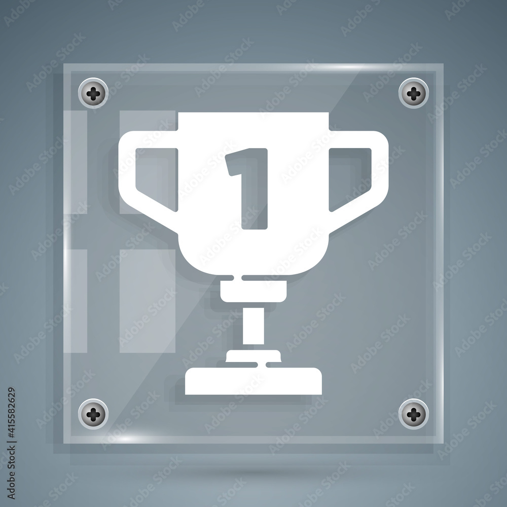 White Award cup icon isolated on grey background. Winner trophy symbol. Championship or competition 