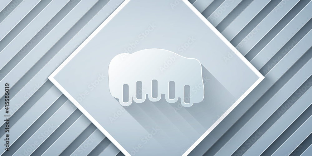 Paper cut Grilled pork bbq ribs icon isolated on grey background. Paper art style. Vector.