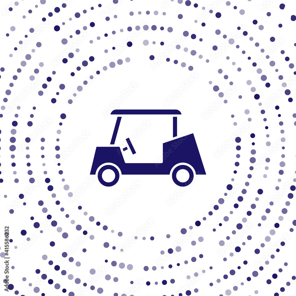 Blue Golf car icon isolated on white background. Golf cart. Abstract circle random dots. Vector.