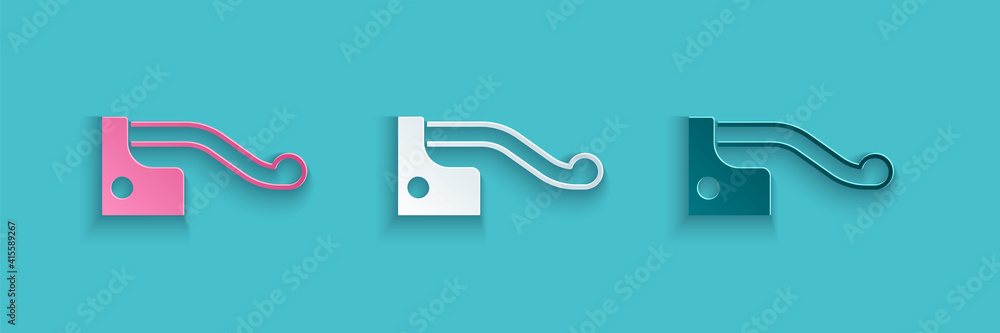 Paper cut Bicycle brake icon isolated on blue background. Paper art style. Vector.