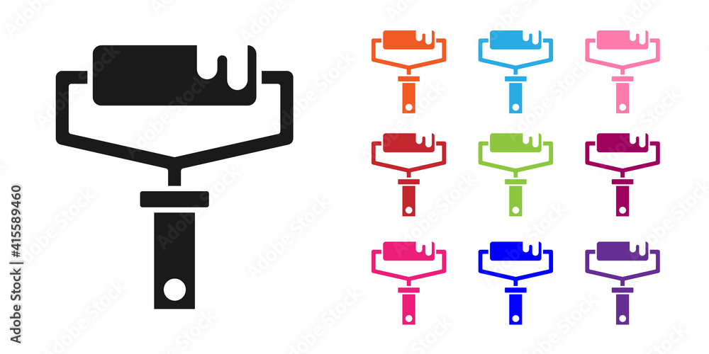 黑色油漆滚筒刷图标隔离在白色背景上。将图标设置为彩色。矢量。