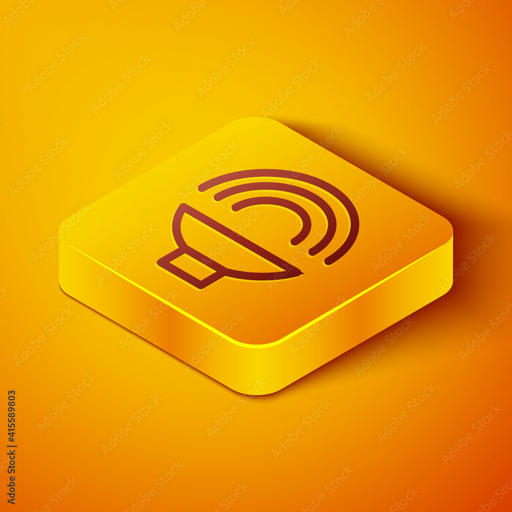 Isometric line Speaker volume, audio voice sound symbol, media music icon isolated on orange backgro