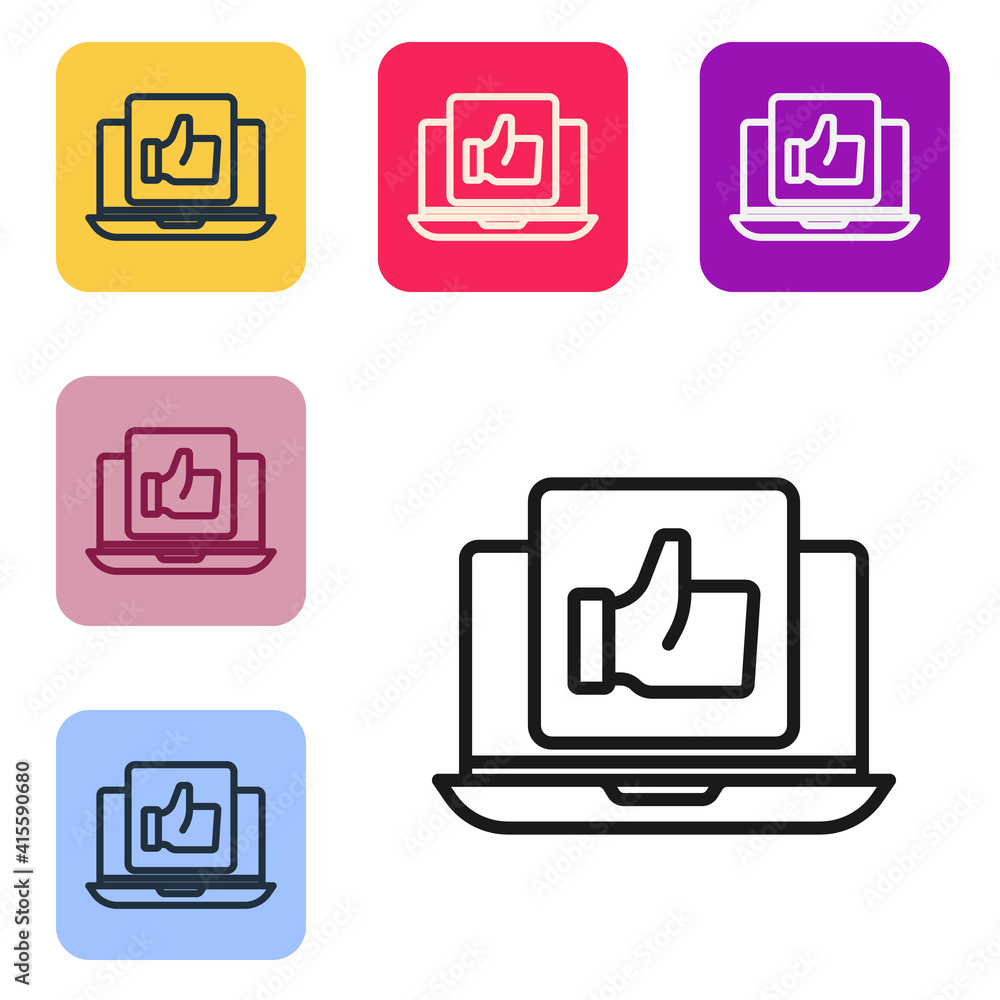 Black line Hand like icon isolated on white background. Set icons in color square buttons. Vector.